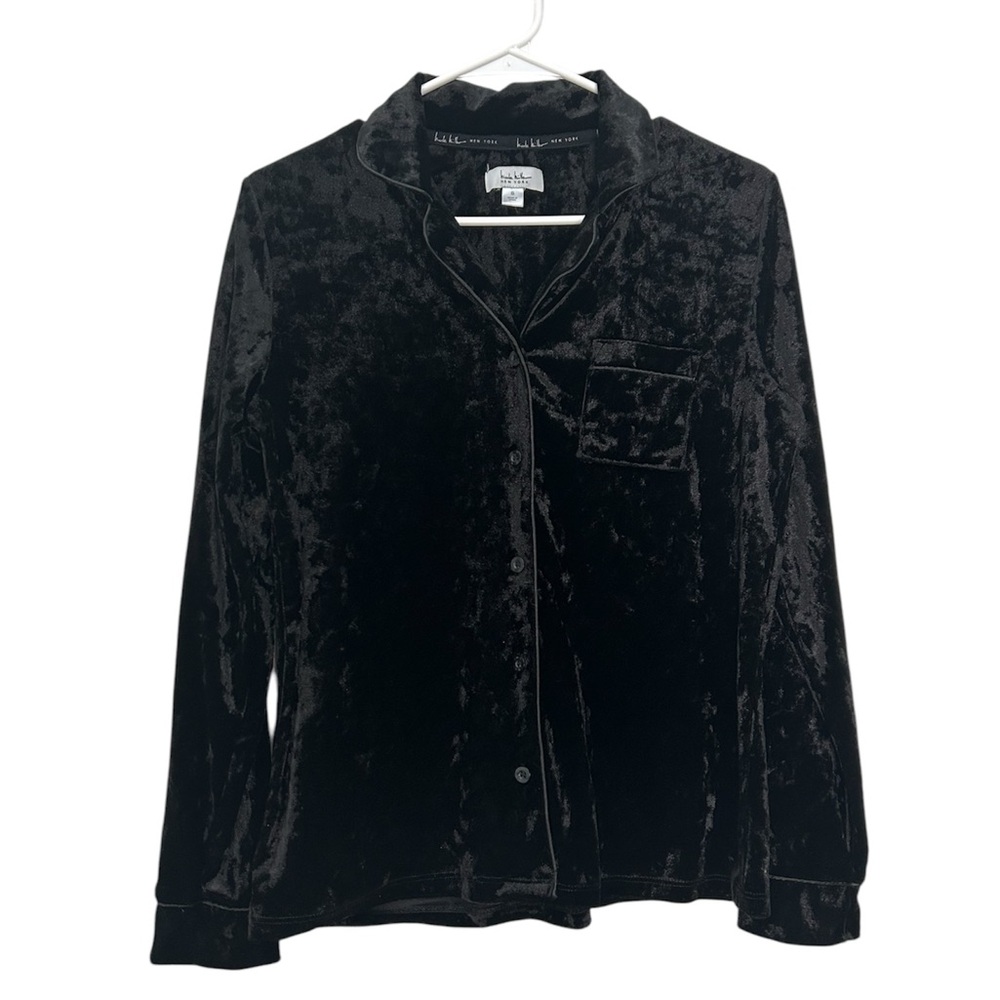 Nicole Miller New York Pajama Top Women's Size S Black Crushed Velvet